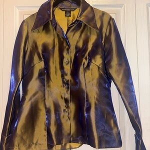 Vivienne Tam Iridescent Gold and Deep Blue Shirt